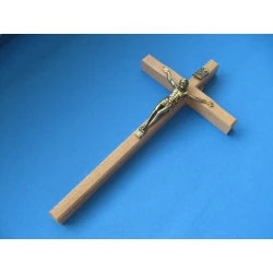 Krzyż drewniany jasny brąz na ścianę 15,5 cm